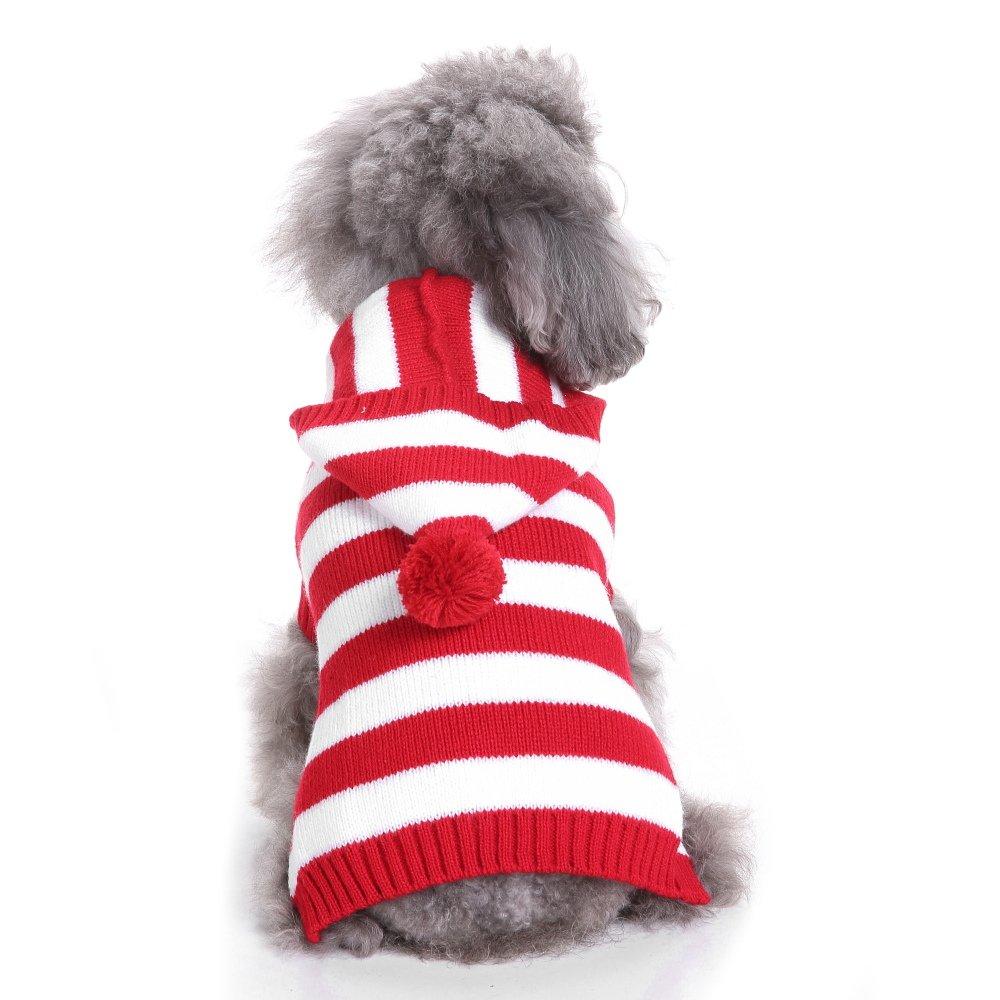 S-Lifeeling Red and White Striped Dog Sweater Holiday Halloween Christmas Pet Clothes Soft Comfortable Dog Clothes Dog - Back Length 8" - PawsPlanet Australia