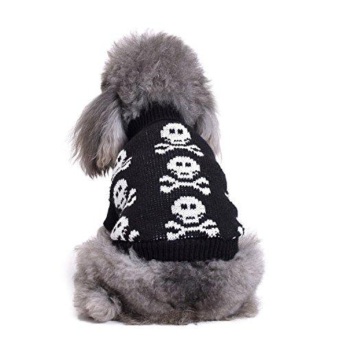 [Australia] - S-Lifeeling Skull Dog Sweater Holiday Halloween Christmas Pet Clothes Soft Comfortable Dog Clothes - Black Dog - Back Length 16" 