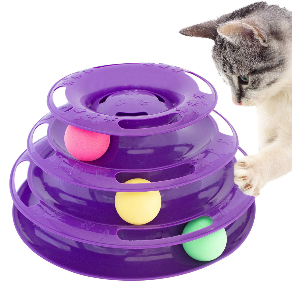 [Australia] - Purrfect Feline Titan's Tower - New Safer Bar Design, Interactive Cat Ball Toy, Exerciser Game, Teaser, Anti-Slip, Active Healthy Lifestyle, Suitable for Multiple Cats 3 Level Purple 