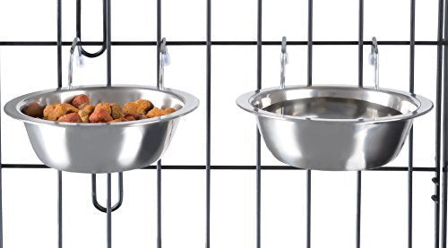 Stainless Steel Hanging Pet Bowls for Dogs and Cats Collection- Cage, Kennel, and Crate Feeder Dish for Food and Water- Set of 2, By PETMAKER 8 oz - PawsPlanet Australia