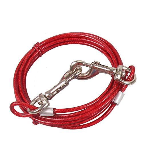 Pet Tie Out Cable for Dogs - Double Heads Steel Wire Tieout Leash Chew Resistant Dogs Metal Leash for Camping Outdoor Yard 3m/10Ft Red - PawsPlanet Australia