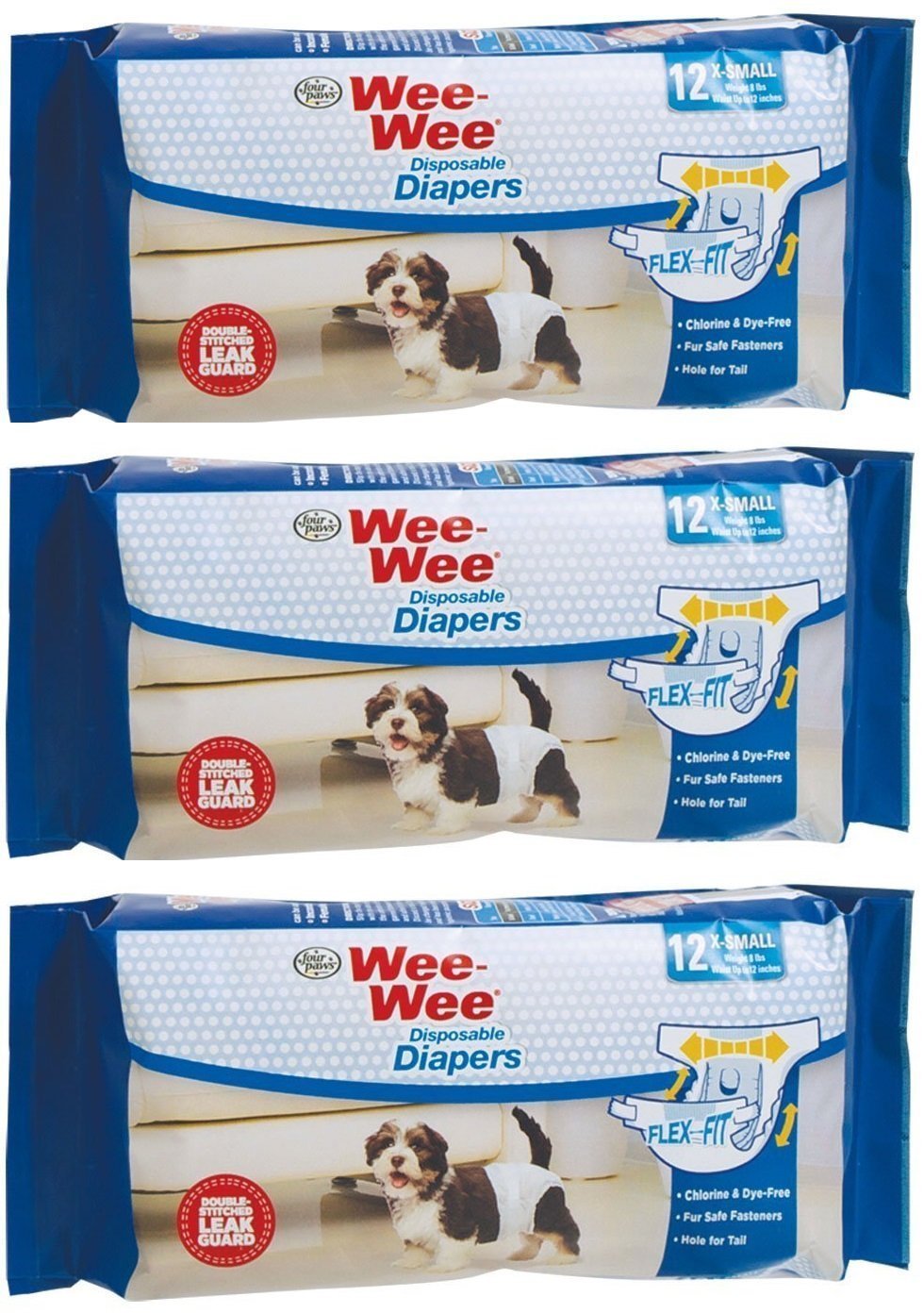 [Australia] - (3 Pack) Wee-Wee Products Disposable Dog Diapers (X-Small / 12 ct. Per Pack) 