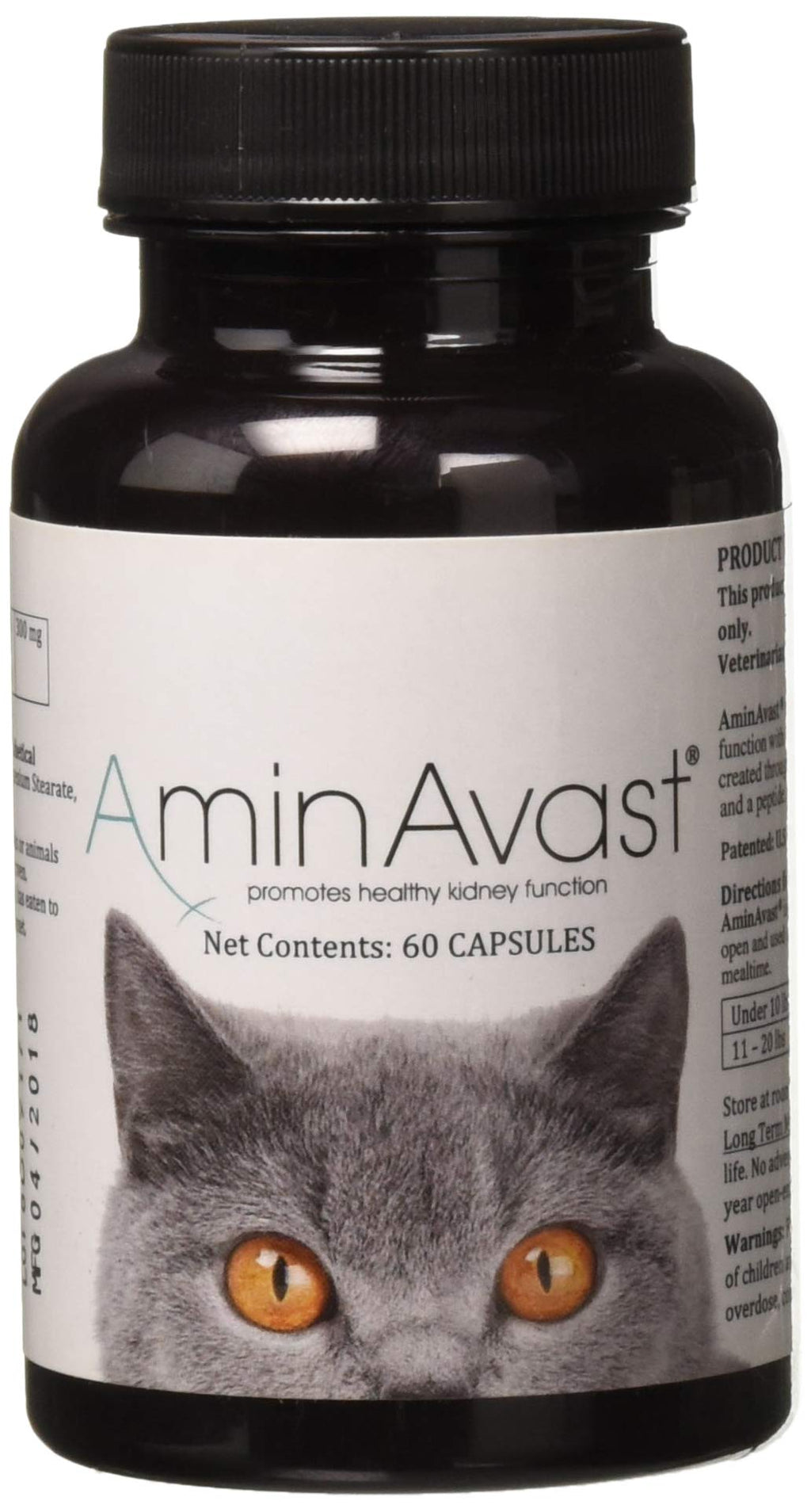 AminAvast Kidney Support Supplement for Cats and Dogs, 300mg - Promotes Natural Kidney Function - Aids in Health and Vitality of Aging Kidneys - Easily Administered - 60 Sprinkle Capsules - PawsPlanet Australia