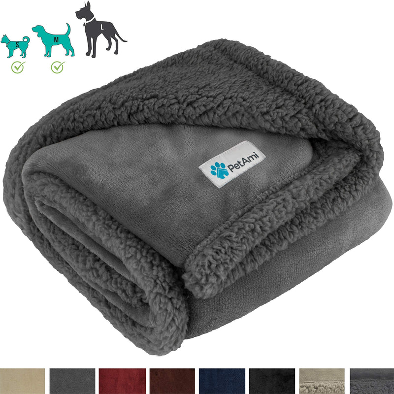 [Australia] - PetAmi Dog Blanket, Sherpa Dog Blanket | Plush, Reversible, Warm Pet Blanket for Dog Bed, Couch, Sofa, Car 50 x 40 Inches Gray/Gray Sherpa 