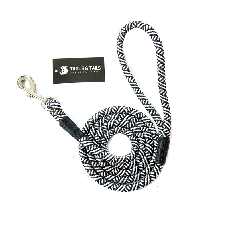 [Australia] - Trails + Tails Durable Rope Leash for Small, Medium, Large Dogs - 1/2" Thick, Premium Nylon Rope with Strong Metal Clasps in 4,5,6 & Slip Options 4 Foot Black + White 