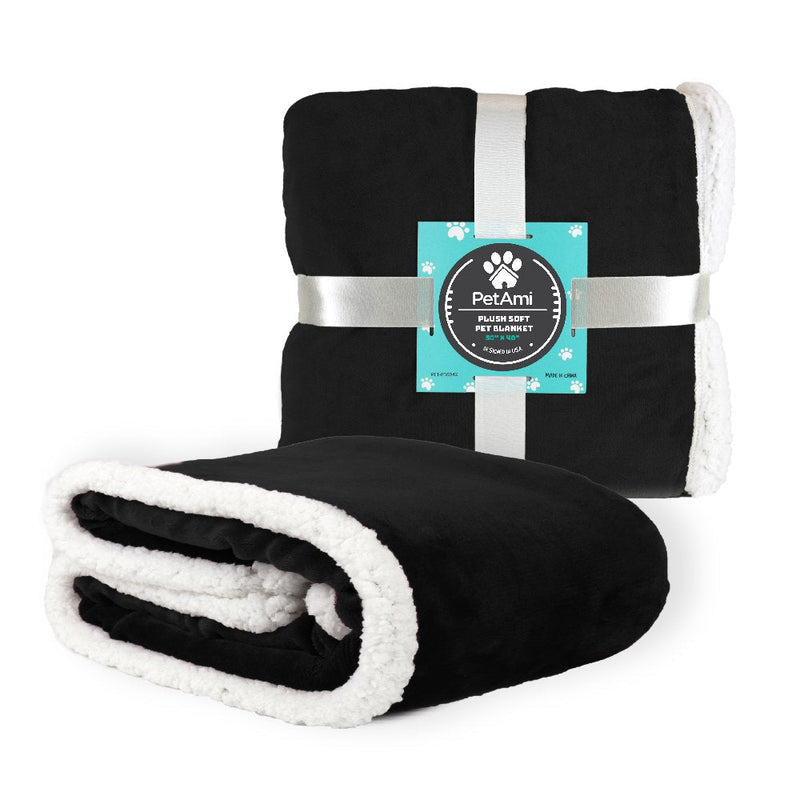 PetAmi Dog Blanket, Sherpa Dog Blanket | Plush, Reversible, Warm Pet Blanket for Dog Bed, Couch, Sofa, Car 50 x 40 Inches Black - PawsPlanet Australia
