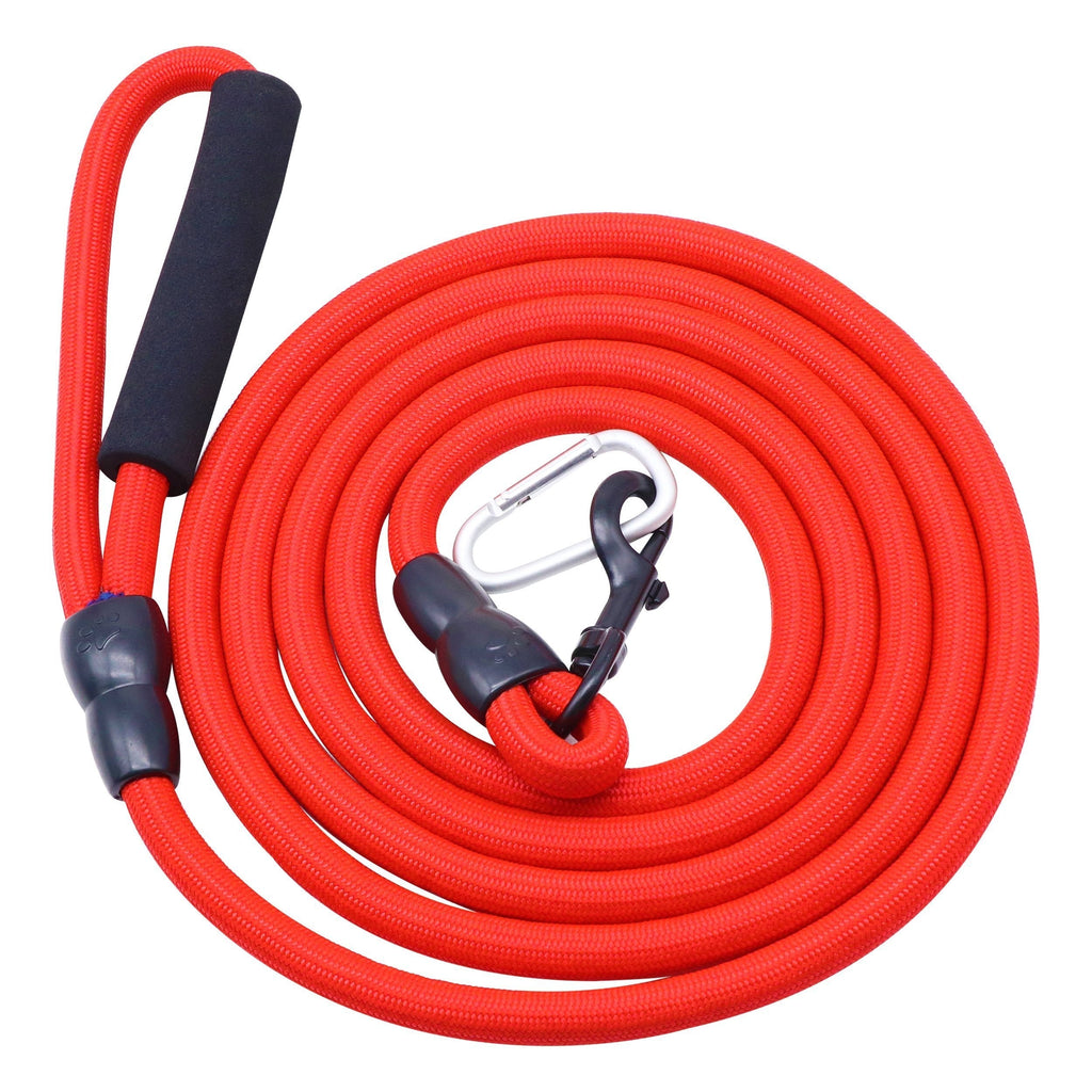 [Australia] - AUTULET Shock Absorbing Rope Lead Dog Leash Red Nylon with Padded Handle for Walking Hiking 12mm*5m 