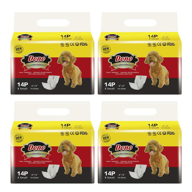 [Australia] - Dono Disposable Dog Diapers Male Dog Wraps Super Absorbent Soft Pet Diapers, Including Four Sizes, Extra Small, Small, Medium, Large, Diapers Wetness Indicator XS 56 Count 