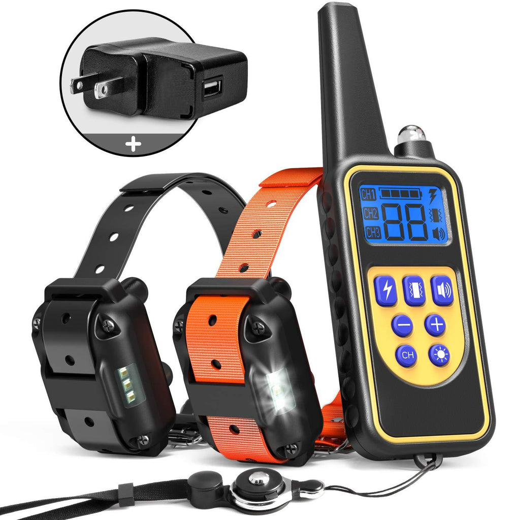 [Australia] - iSPECLE Dog Training Collar, Waterproof Rechargeable 2600ft Remote Dog Shock Collar with LED Light, Beep, Vibration, Shock for Medium/Large Breed 2 Electronic Collars, Neck Lanyard 