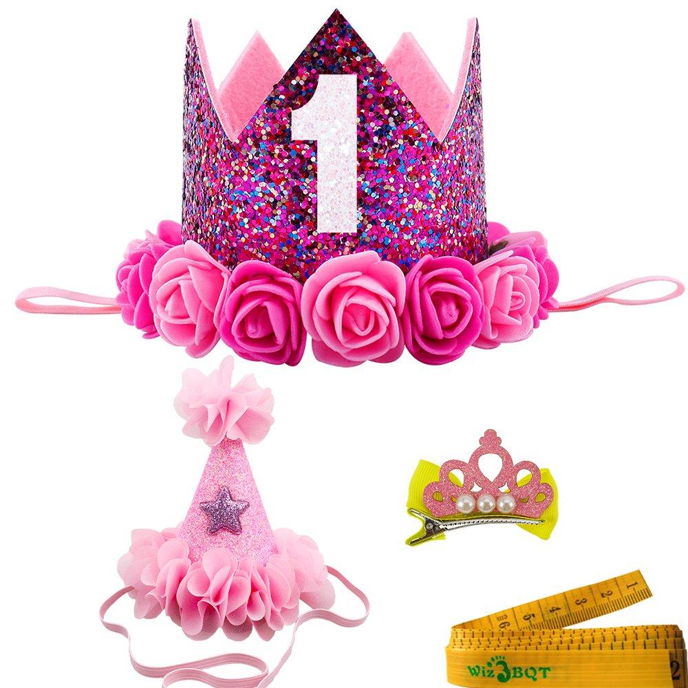 [Australia] - Wiz BBQT 2 Pcs Adorable Cute Crown Shaped Cat Dog Pet 1 Year Birthday Headband and Pink Star Hair Head Bands Accessories for Dogs Cats Pets Rose Red 
