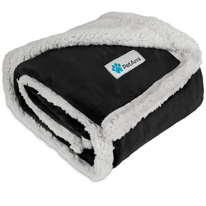PetAmi Waterproof Dog Blanket for Bed, Couch, Sofa | Waterproof Dog Bed Cover for Large Dogs, Puppies | Sherpa Fleece Pet Blanket Furniture Protector | Reversible Microfiber 29 x 40 Inches Black - PawsPlanet Australia