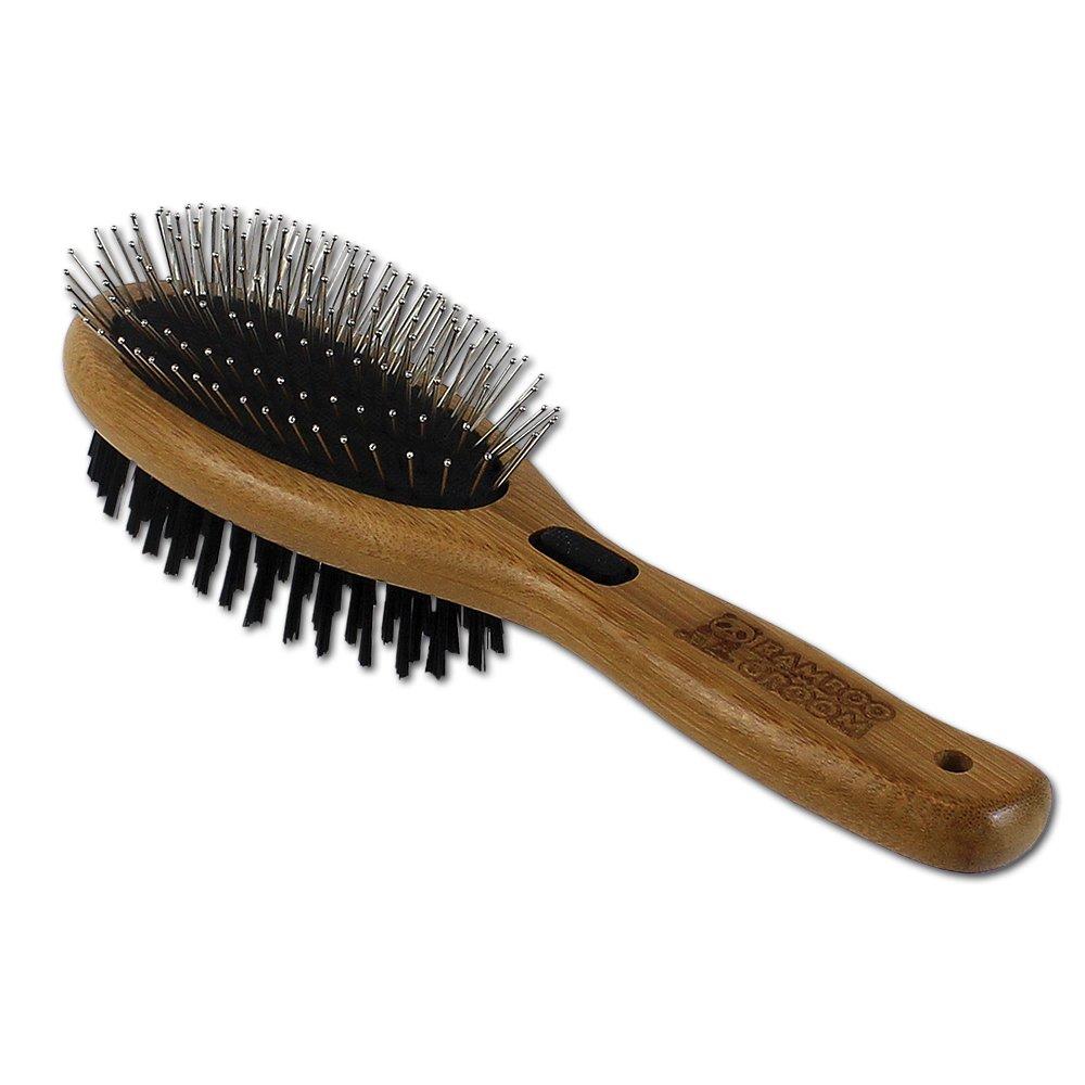 [Australia] - Bamboo Groom Combo Brush with Bristles & Stainless Steel Pins for Pets Large 