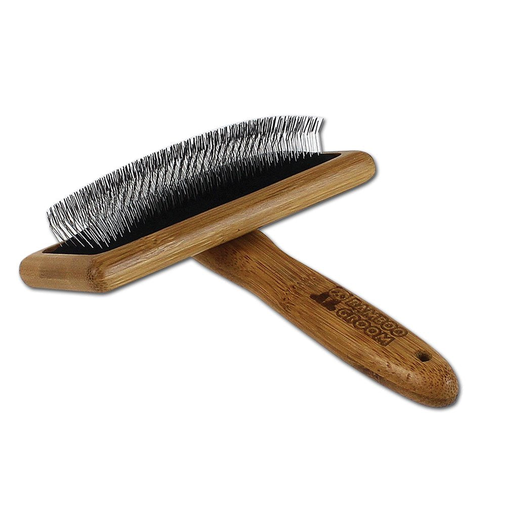 Bamboo Groom Slicker Brush with Stainless Steel Pins for Pets Large - PawsPlanet Australia