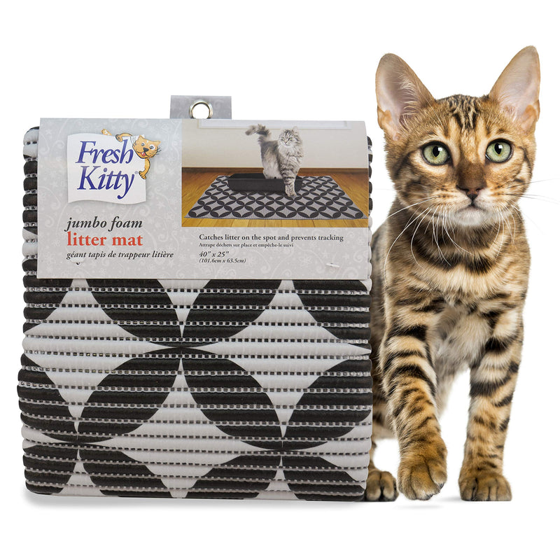 Fresh Kitty Durable XL Jumbo Foam Litter Box Mat – BPA and Phthalate Free, Water Resistant, Traps Litter from Box, Scatter Control, Easy Clean Mats – Gray Pattern 40”x 25” (9052) - PawsPlanet Australia