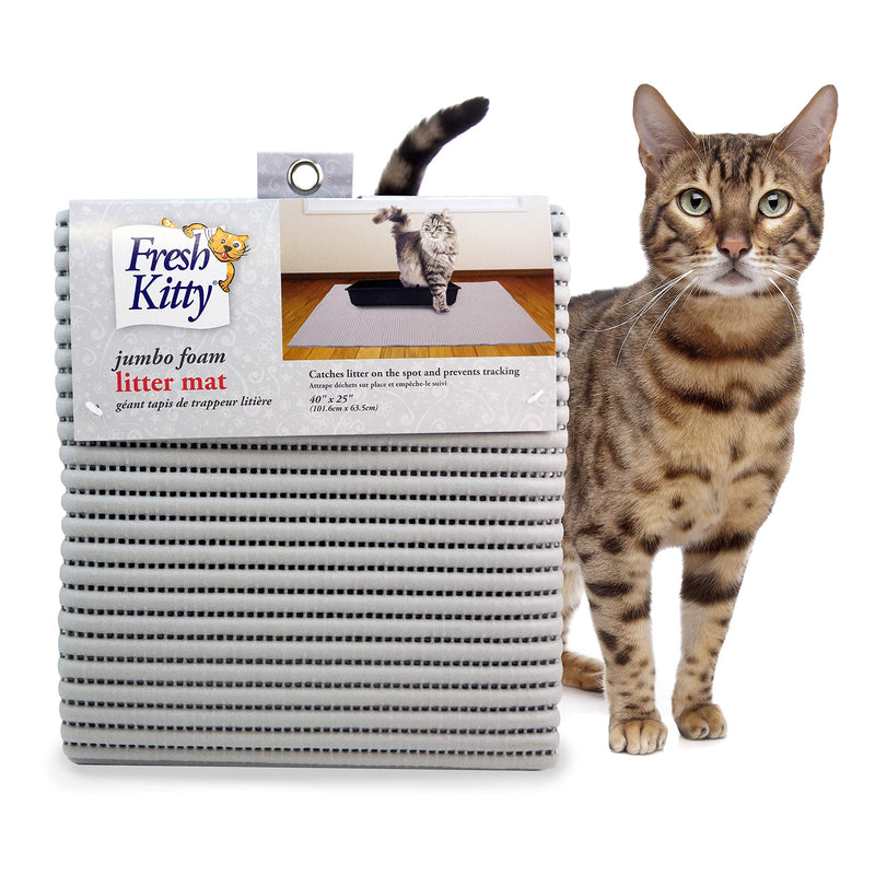 Fresh Kitty Durable XL Jumbo Foam Litter Mat – Phthalate and BPA Free, Water Resistant, Traps Litter from Box, Scatter Control, Easy Clean Mats – Gray, Model Number: 9051 - PawsPlanet Australia