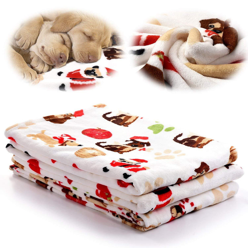 [Australia] - kiwitatá Puppy Dog Blanket Warm Dog Cat Fleece Sleep Blankets Pet Mat Bed Cover with Paw Print Soft for Kitties Puppies and All Small Animals Large White 