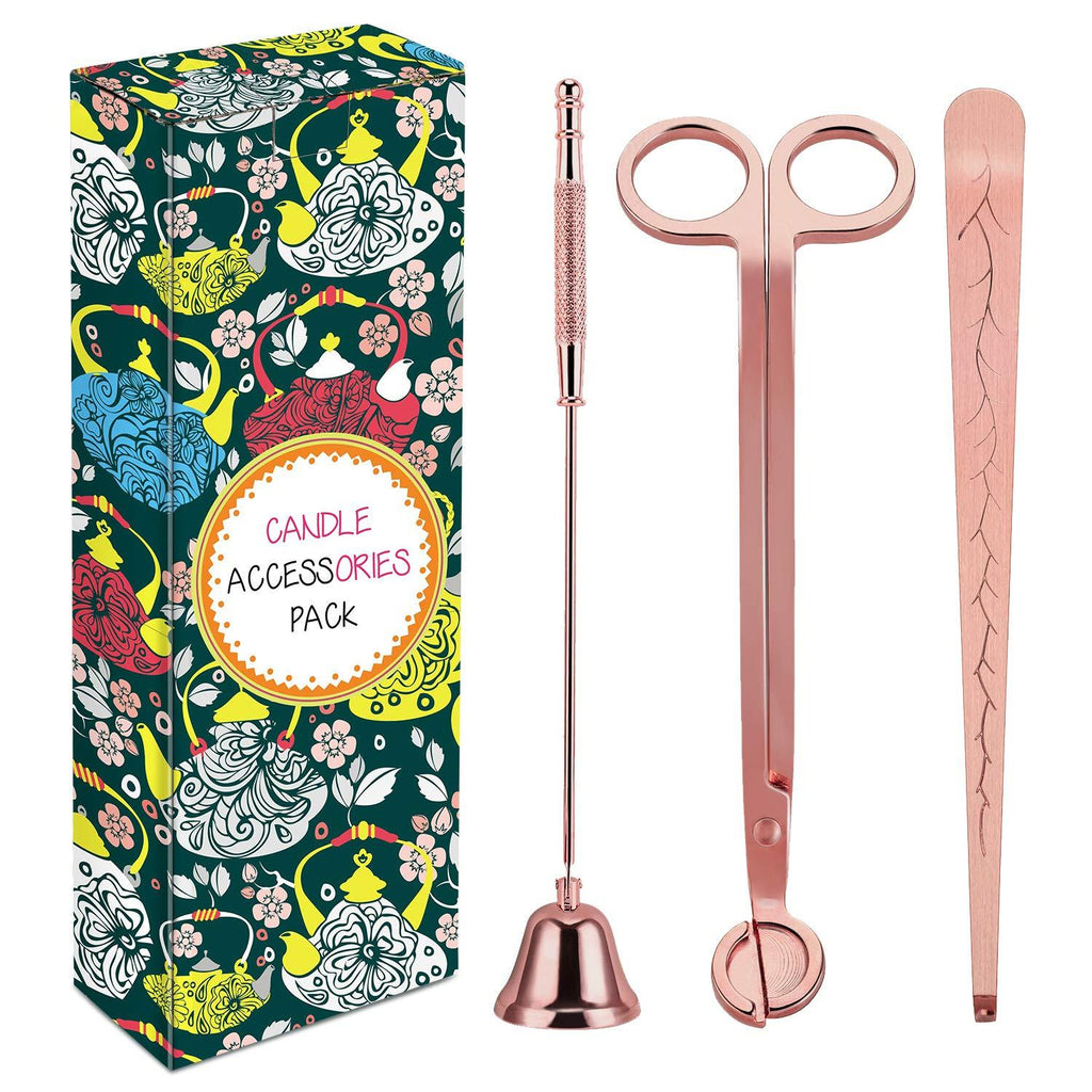 DANGSHAN 3 in 1 Candle Accessory Set - Candle Wick Trimmer, Candle Wick Cutter, Candle Snuffer Extinguisher, Candle Wick Dipper with Gift Package for Candle Lovers (Rose Gold) Rose Gold - PawsPlanet Australia