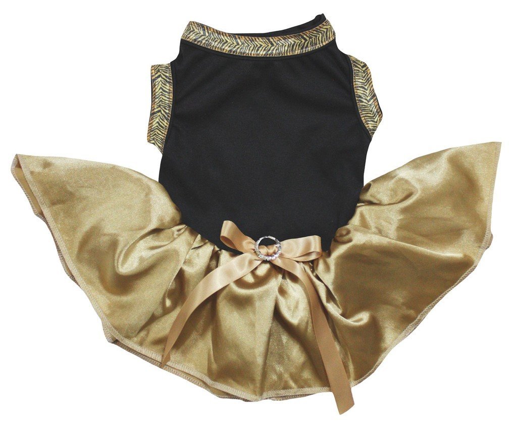 [Australia] - Petitebella Black Gold Shirt Gold Tutu Puppy Dog Dress Medium 