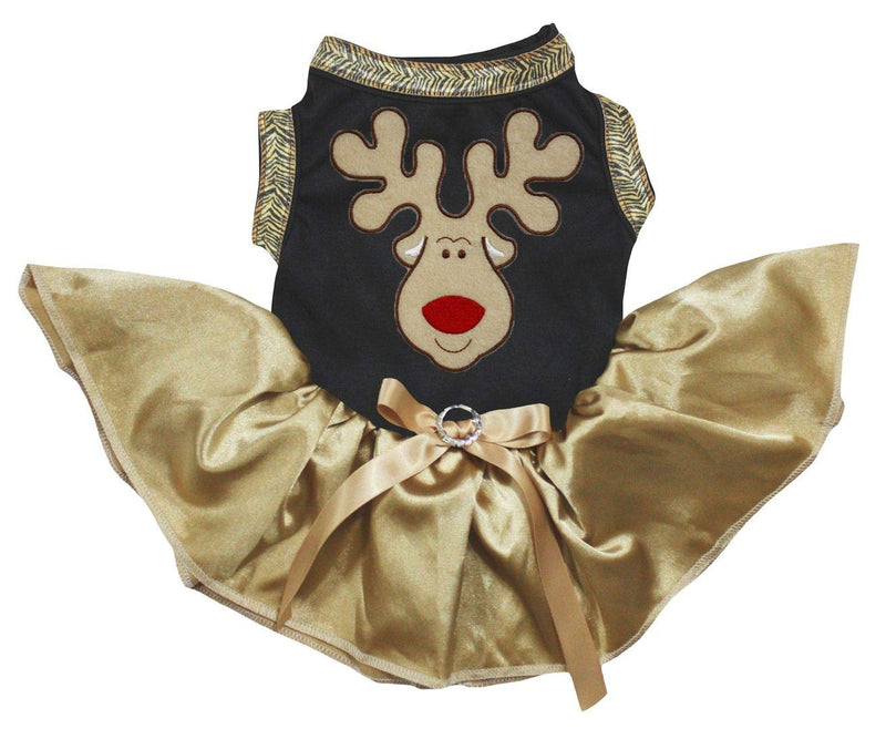 Petitebella Reindeer Face Puppy Dog Dress X-Small Black/Gold - PawsPlanet Australia