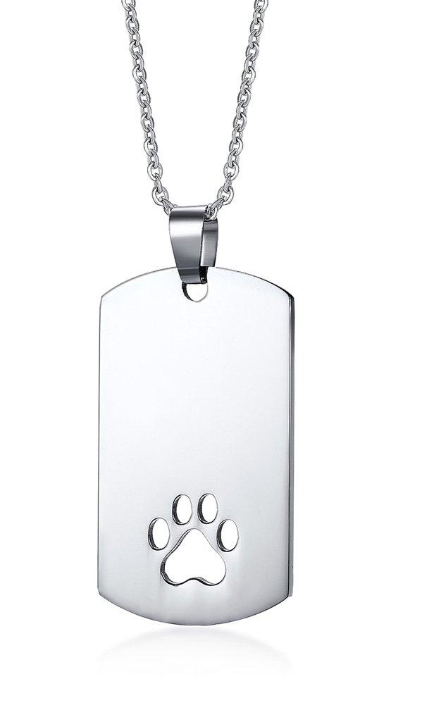 [Australia] - Mealguet Jewelry Stainless Steel Polished Hollow Dog Pet Paw Print Dog Tag Pendant Necklace with 24" Chain Plain 