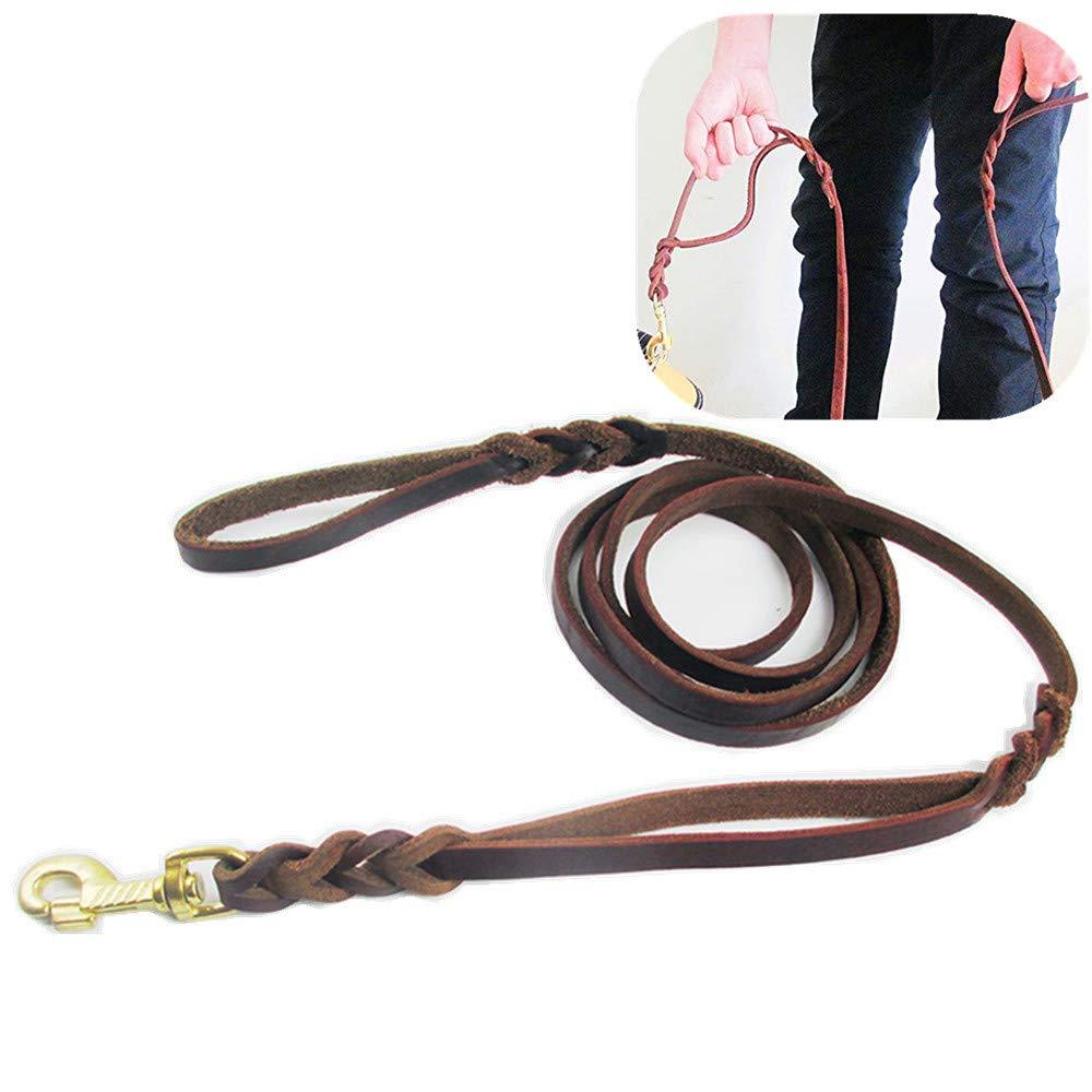 JWPC Genuine Leather Dog Leash with Dual Handle - 190cm Heavy Duty Leash Best Walking & Training Two Handle Leash for Large Medium Dogs - PawsPlanet Australia