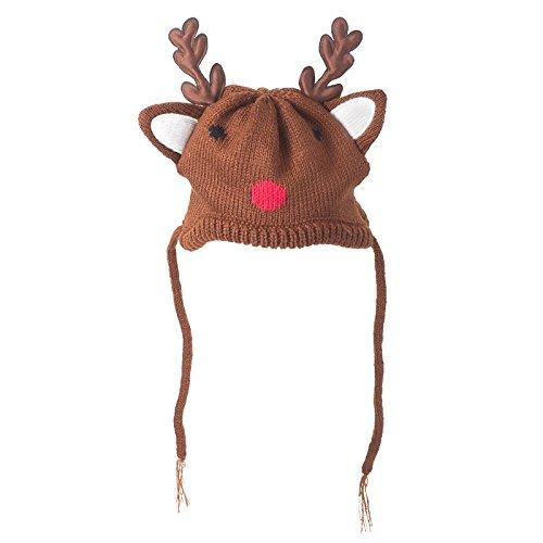 [Australia] - The Worthy Dog Reindeer Hat Comfortable, Warm, Acrylic Hat Cute Accessories for Pet Cat and Dog Fits Small, Medium and Large Dogs - Brown SM 