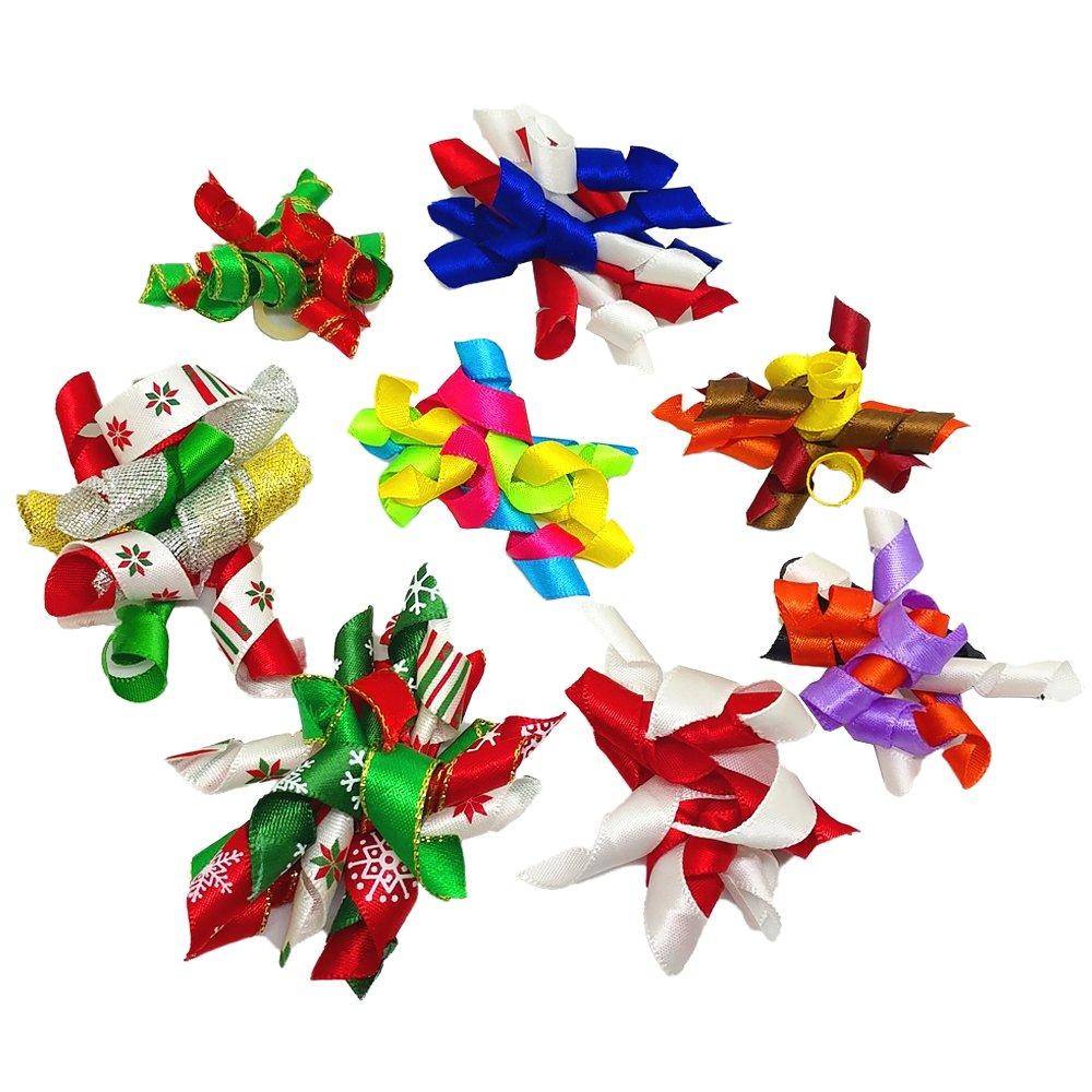 PET SHOW Pet Small Dogs Hair Bows with Rubber Bands Cat Hair Accessories Grooming Supplies Curly Colorful Pack of 20 Assorted styles - PawsPlanet Australia