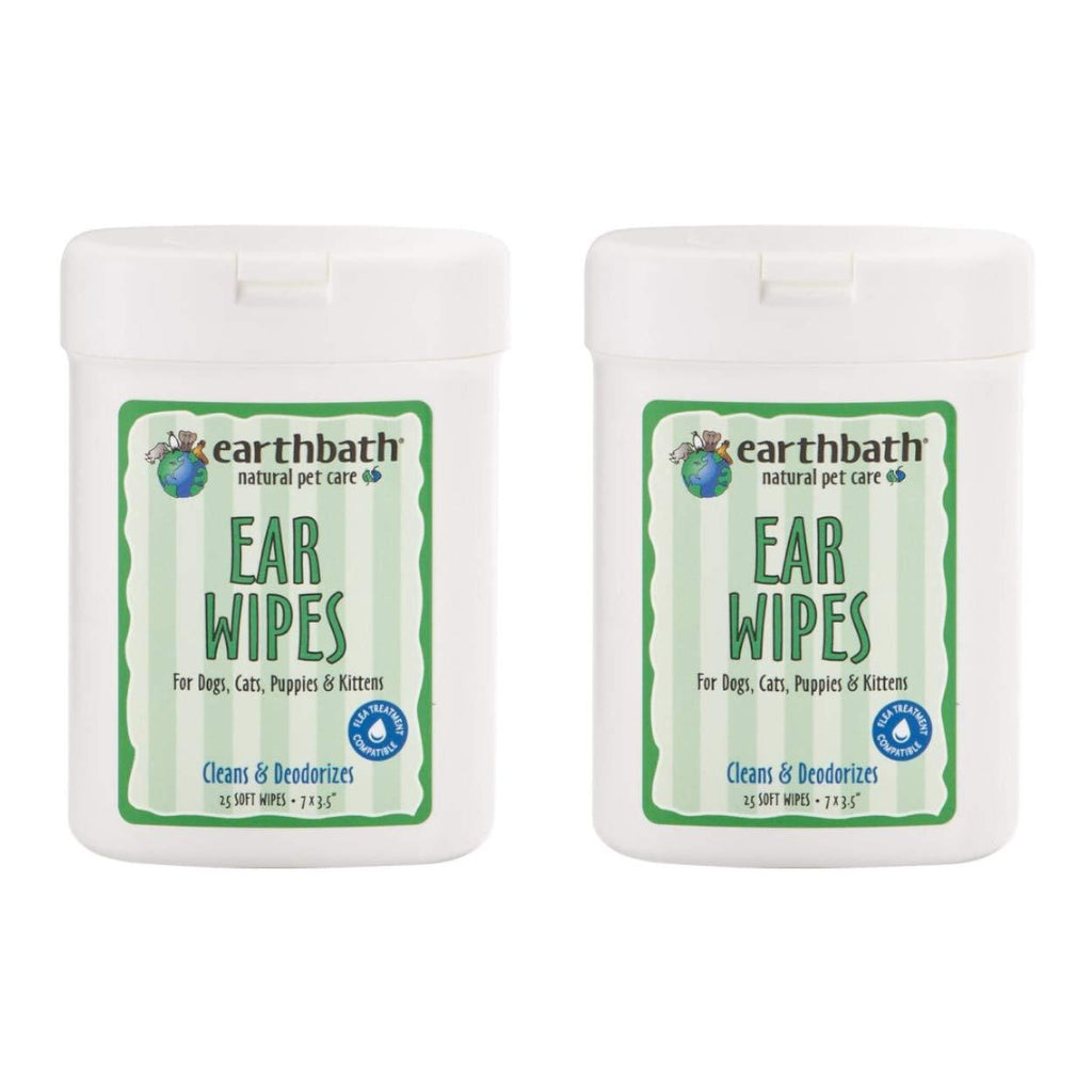Earthbath Pet Ear Wipes - Cleans & Deodorizes, Aloe Vera, Vitamin E, Witch Hazel, Good for Dogs & Cats - Keep Your Pet's Ears Naturally Clear and Infection Free - 25 Count, Pack of 2 - PawsPlanet Australia