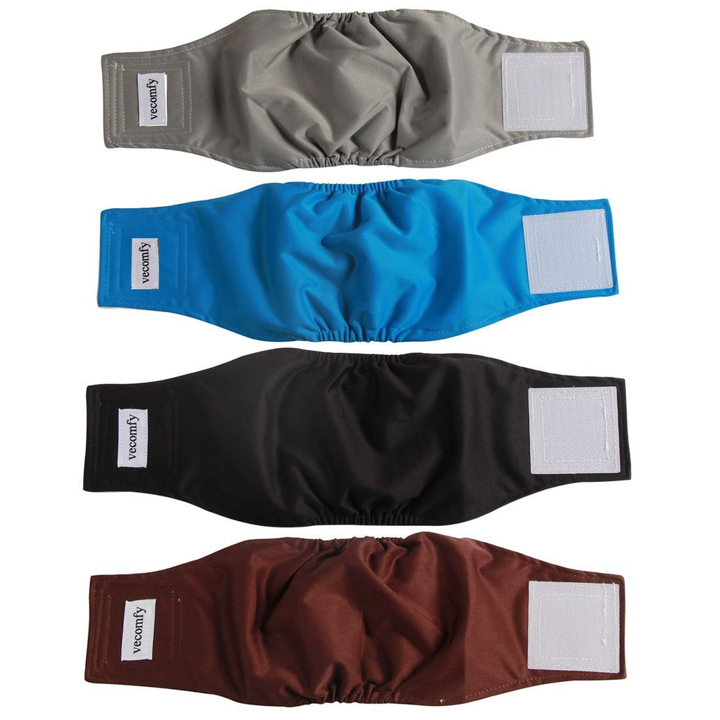 [Australia] - vecomfy Washable Belly Bands for Male Dogs 4 Pack,Premium Reusable Small Dog Wrap Leakproof Puppy Diapers S(10"-13"waist) Gray+Black+Blue+Brown 