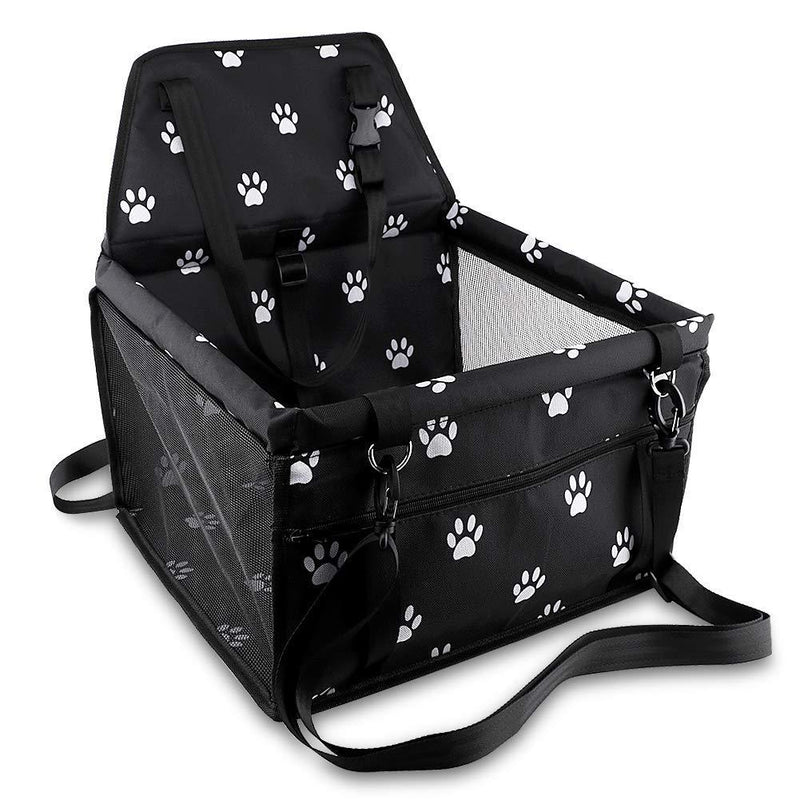 Pet Car Booster Seat for Dog Cat Portable and Breathable Bag with Seat Belt Dog Carrier Safety Stable for Travel Look Out,with Clip On Leash and Storage Pockage Black - PawsPlanet Australia