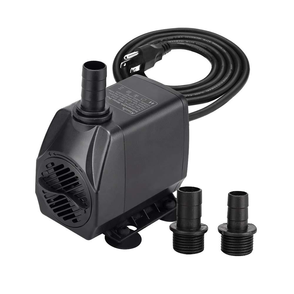 KEDSUM 330GPH Submersible Pump(1500L/H, 25W), Ultra Quiet Water Pump with 6.5ft High Lift , Fountain Pump with 5.9 ft Grounded Power Cord, 3 Nozzles for Fish Tank , Pond , Aquarium, Statuary, Hydropon 330 GPH - PawsPlanet Australia