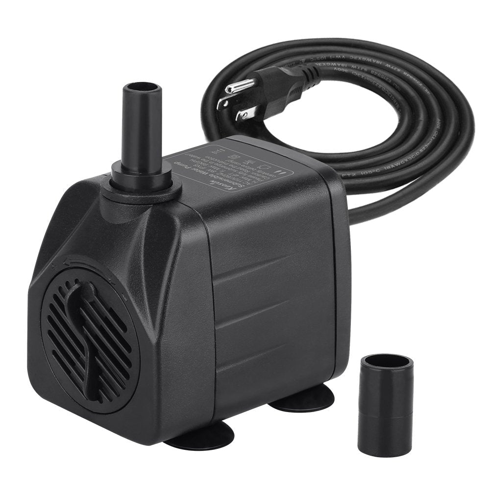 KEDSUM 100GPH Submersible Pump(450L/H, 8W), Ultra Quiet Water Pump with 4ft High Lift, Fountain Pump with 4.9 ft Grounded Power Cord, 2 Nozzles for Fish Tank , Pond , Aquarium, Statuary, Hydroponics - PawsPlanet Australia