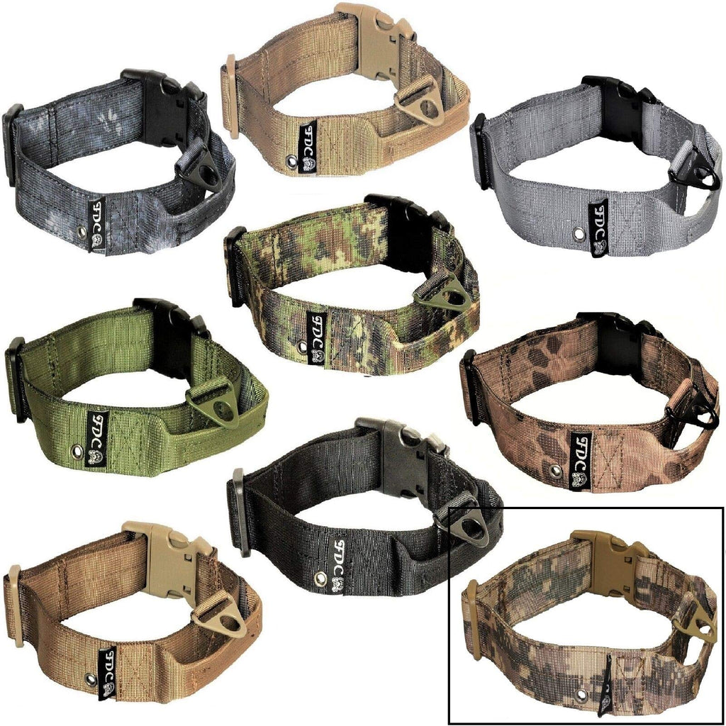 [Australia] - FDC Dog Tactical Collars with Handle Heavy Duty Training Military Army Width 1.5in Plastic Buckle TAG Hole Medium Large M, L, XL, XXL L: Neck 14" - 16" Digital Camo 