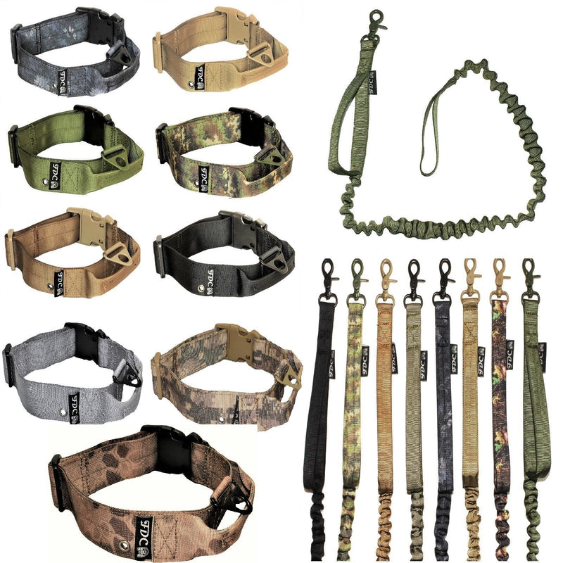 [Australia] - FDC Dog Tactical Collar with Leash Bungee Handle Heavy Duty Training Military Army Molle Width 1.5in Plastic Buckle TAG Hole Medium Large M, L, XL, XXL M: Neck 12" - 14" Military Green 