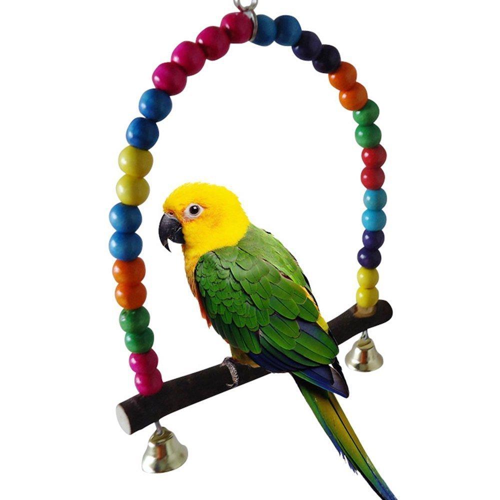 [Australia] - JellyBeadZ Parrot Swing - 8 Inch - Pony Beads, Bells, and Perch..Good for Cockatiels, Conures, Quakerss 