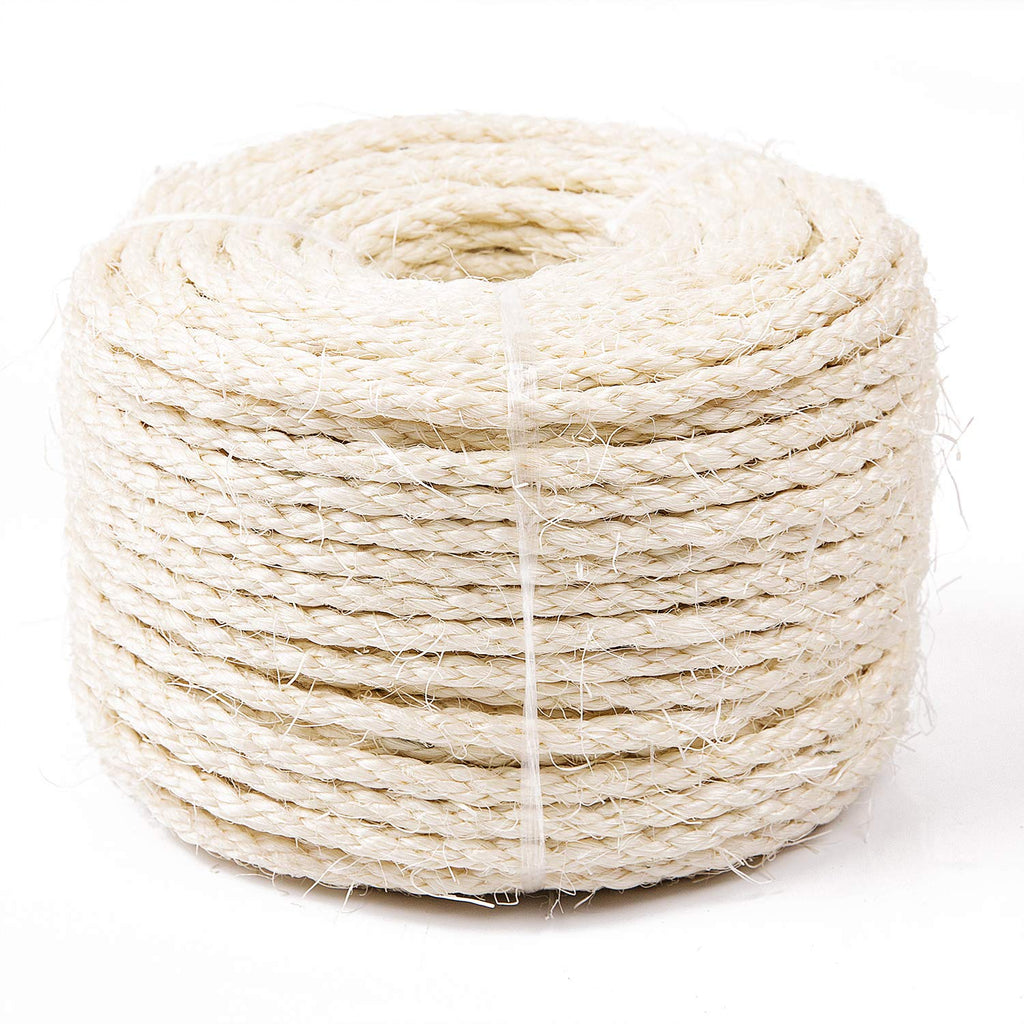 Yangbaga Cat Natural Sisal Rope for Scratching Post Tree Replacement, Hemp Rope for Repairing, Recovering or DIY Scratcher, 6mm Diameter, Come with a Sisal Ball 33FT - PawsPlanet Australia