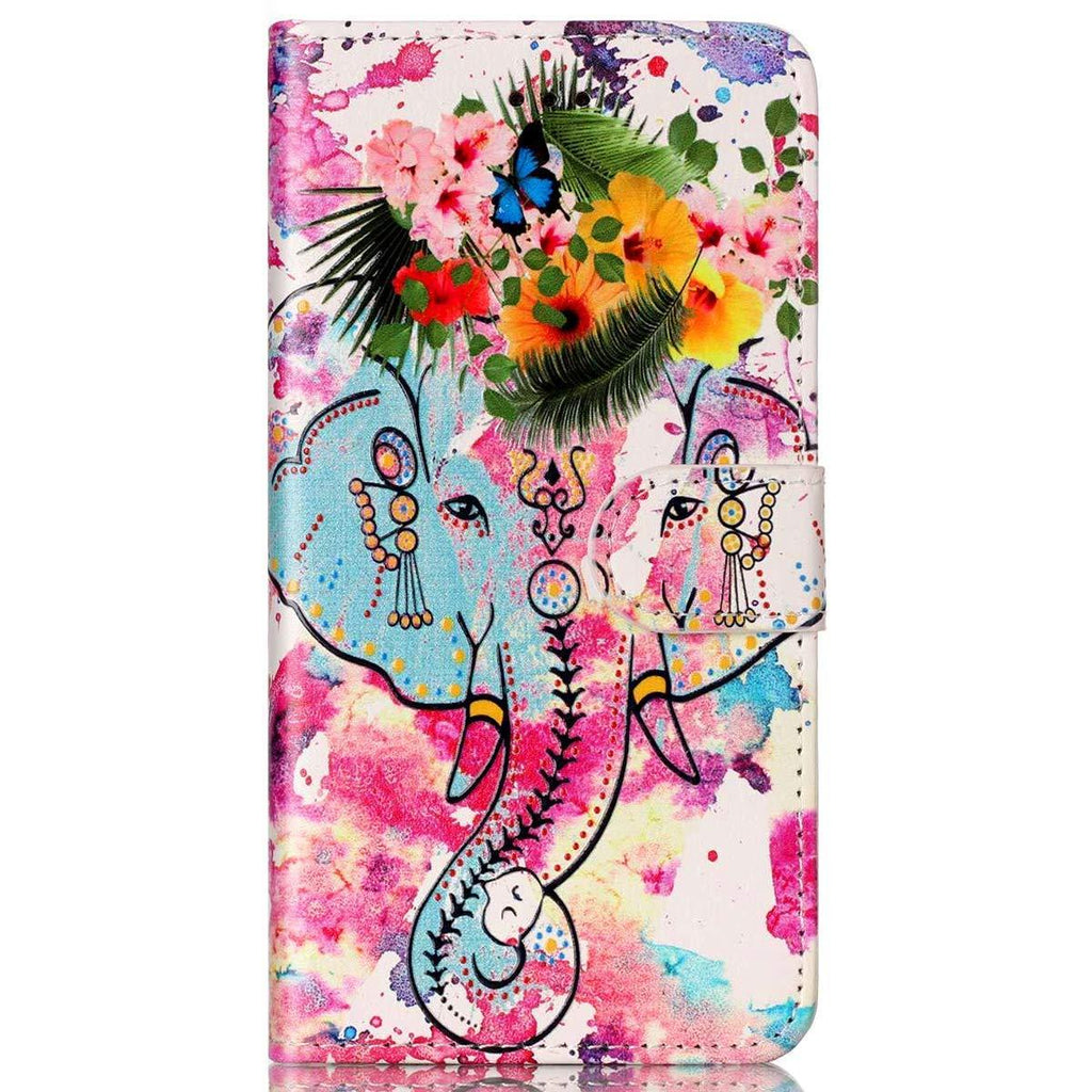 Galaxy S6 Edge Case, Surakey PU Leather Case Cover Wallet Colorful Printing Flower Mandala Pattern Flip Cover Cases with Stand Function Credit Card Slots for Galaxy S6 Edge,Flower/Elephant Flower / Elephant - PawsPlanet Australia