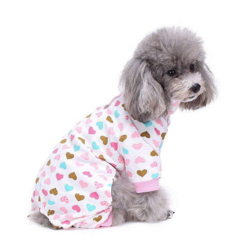 S-Lifeeling Dog Pajamas Costumes for Indoor Outdoor Turtleneck Love Pattern Comfortable Puppy Pajamas Soft Dog Jumpsuit Shirt Best Gift 100% Cotton Coat for Medium and Small Dog XS 1pcs - PawsPlanet Australia