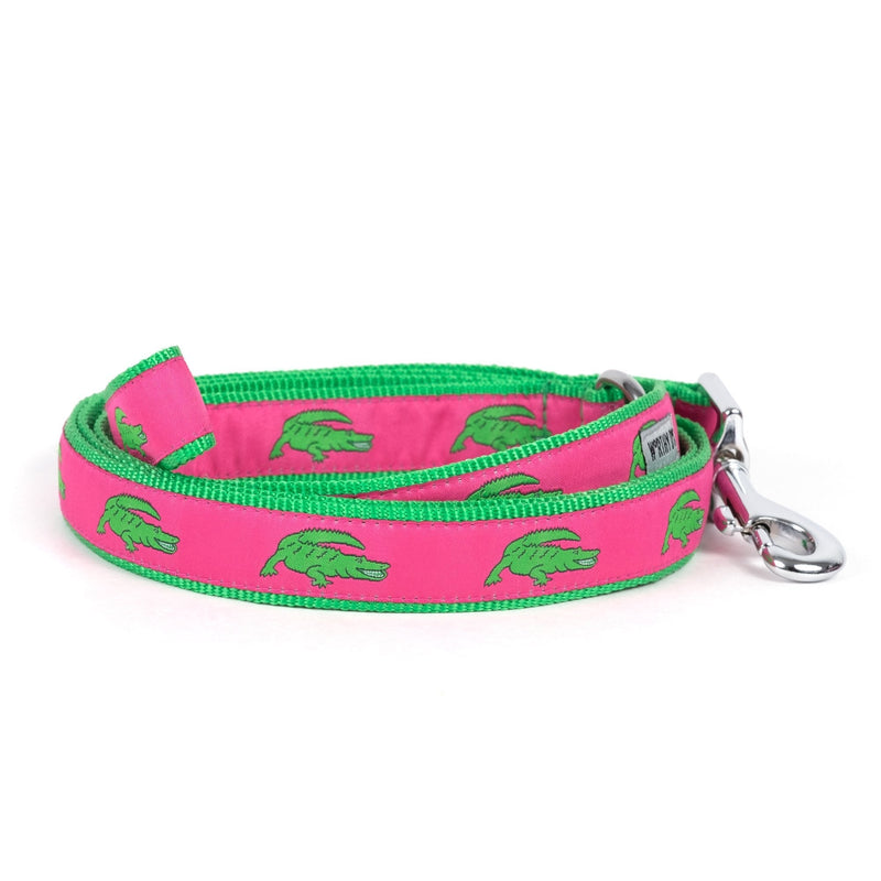 [Australia] - The Worthy Dog Green Alligators Pattern Lead, Designer Comfortable Nylon Webbing Leash Fits Small, Medium and Large Dogs - Pink Color L 