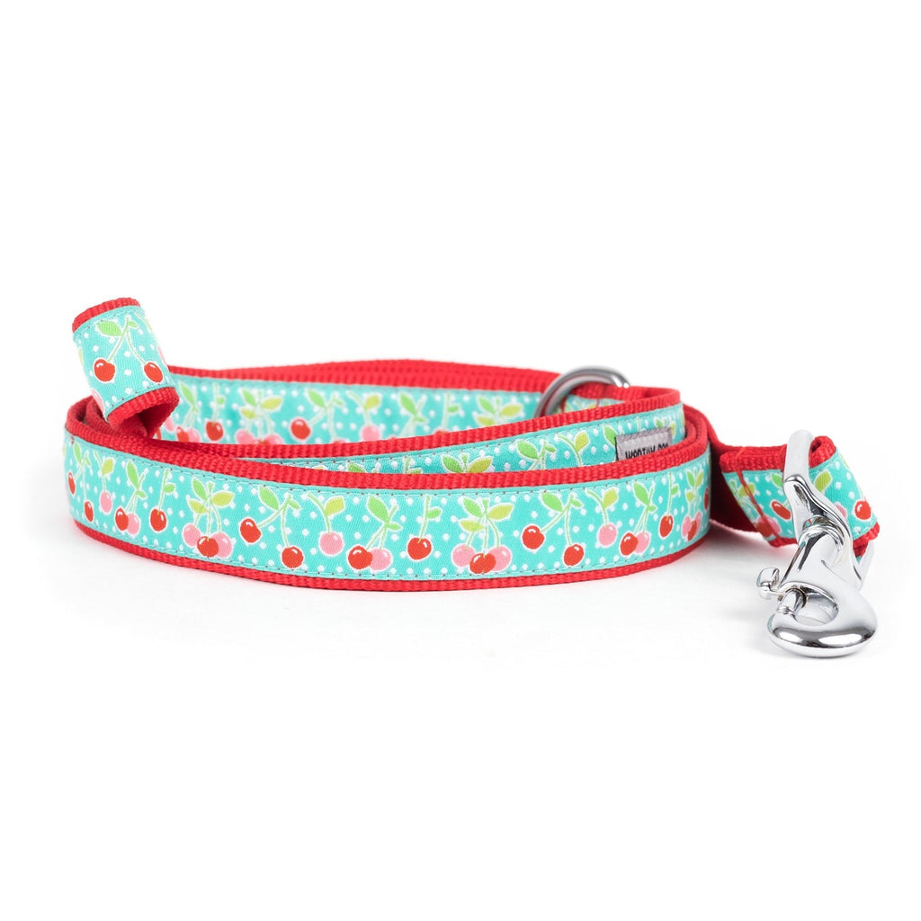 [Australia] - The Worthy Dog Red Cherry Pattern Lead, Designer Comfortable Nylon Webbing Leash Fits Small, Medium and Large Dogs, Blue Color 1 x 5 inch 