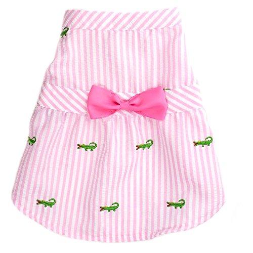 [Australia] - The Worthy Dog Alligator Printed Fabulously Stylish Bow Attached Dress for Dog, Summer Dog Outfit, Fits Small, Medium and Large Dogs - Pink/White Color 