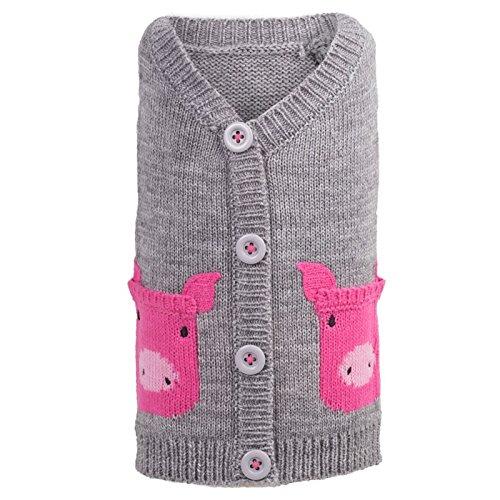 [Australia] - The Worthy Dog Pig Cardigan Sweater with V-Neck Cute, Soft, Comfortable, Warm, Cold Winter Clothes Fits Small, Medium and Large Dogs - Gray Color L 