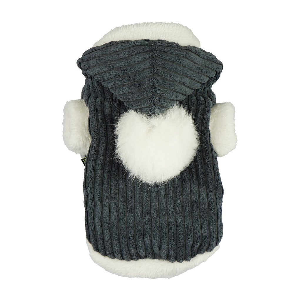 [Australia] - Fitwarm Pet Clothes for Dog Harness with D-Ring Hooded Coat Winter Jackets Fur Pom Pom Grey XS 