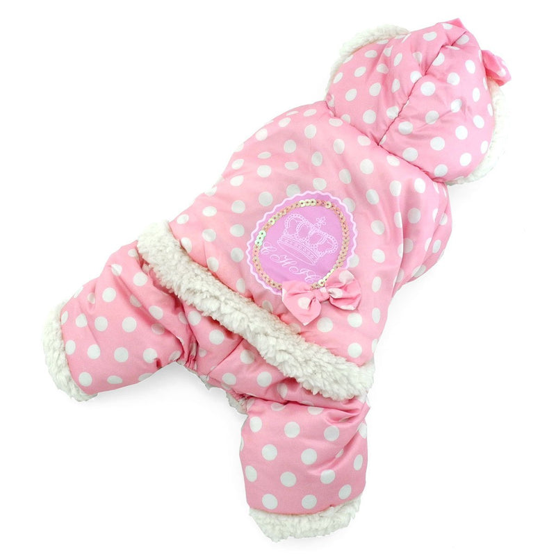 [Australia] - SELMAI Small Dog Snowsuit Polka Dot Star Print Fleece Winter Coat for Girls Boys Dogs Jumpsuit Hooded Waterproof Outdoor Cotton Padded Dog Cat Parka Jacket Chihuahua Clothes XL (Chest:18-19.5"; Back:12.5-14") Pink 