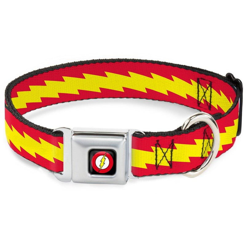 [Australia] - Buckle-Down Dog Collar Seatbelt Buckle The Flash Bolt Stripe Red Yellow Available in Adjustable Sizes for Small Medium Large Dogs 1" Wide - Fits 15-26" Neck - Large 