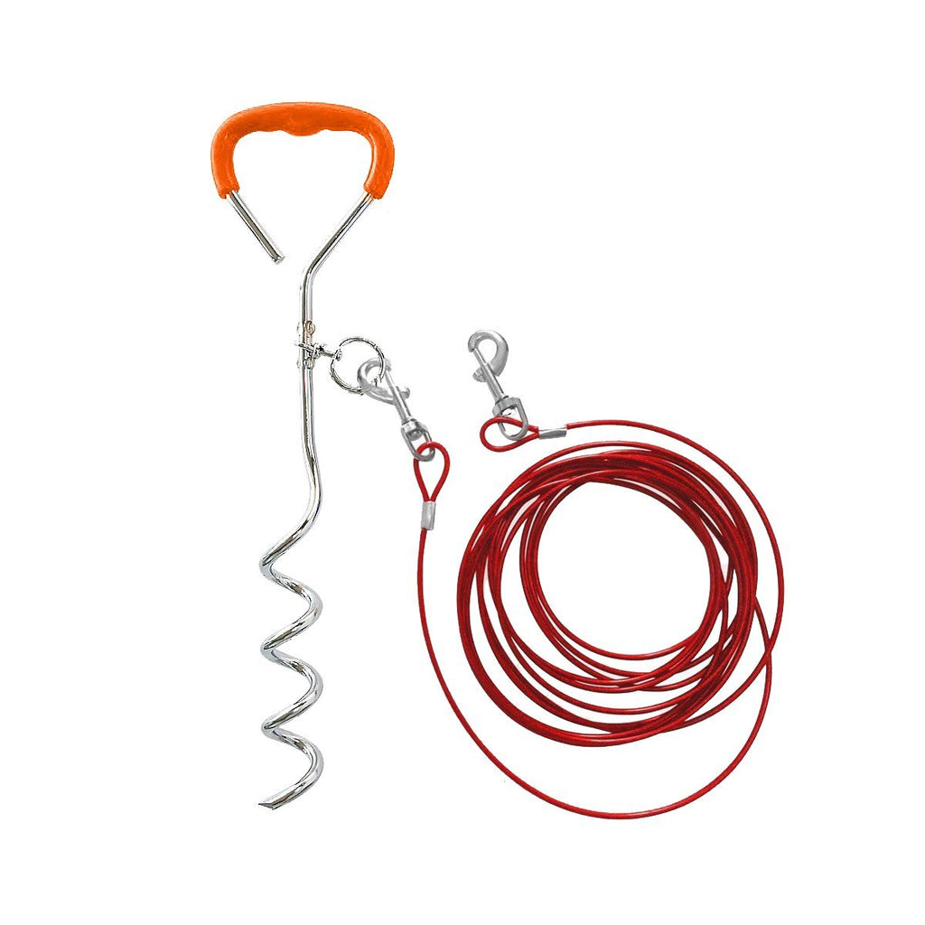 [Australia] - Petsidea Heavy Duty Dog Tie Out Cable and Stake Kits Fits Up to 60lb Pets, Plastic Handle Spiral Dogs Stake With 10Ft 16Ft 33Ft Cable for Yard Ground Outdoor Camping Walking 10 FT Red 