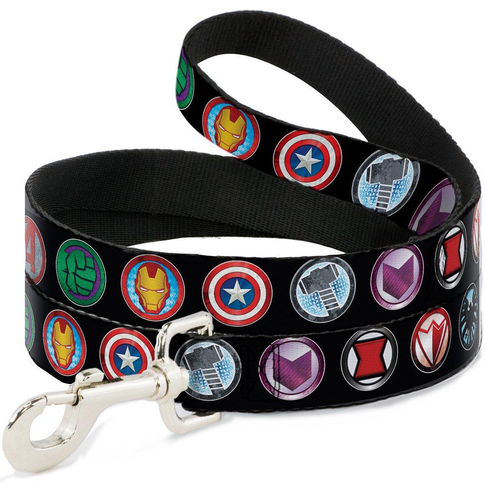 [Australia] - Dog Leash 9 Avenger Icons Black Multi Color 6 Feet Long - 1.5" Wide 