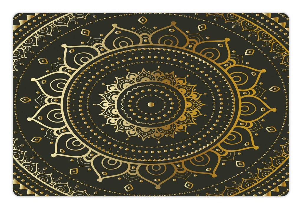 [Australia] - Lunarable Mandala Pet Mat for Food and Water, Tribal Harmonyic Art Illustration Print, Non-Slip Rubber Mat for Dogs and Cats, 18" X 12", Yellow Beige 