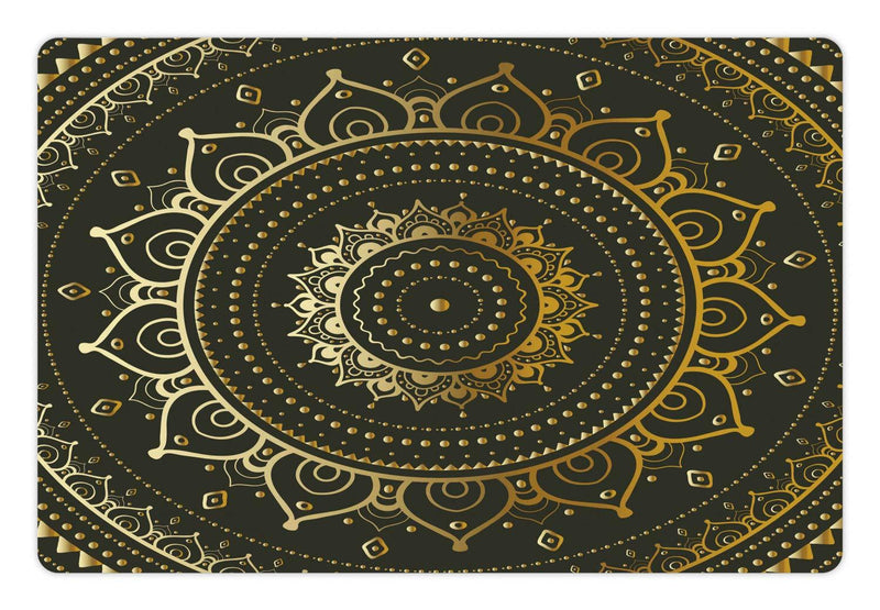 [Australia] - Lunarable Mandala Pet Mat for Food and Water, Tribal Harmonyic Art Illustration Print, Non-Slip Rubber Mat for Dogs and Cats, 18" X 12", Yellow Beige 