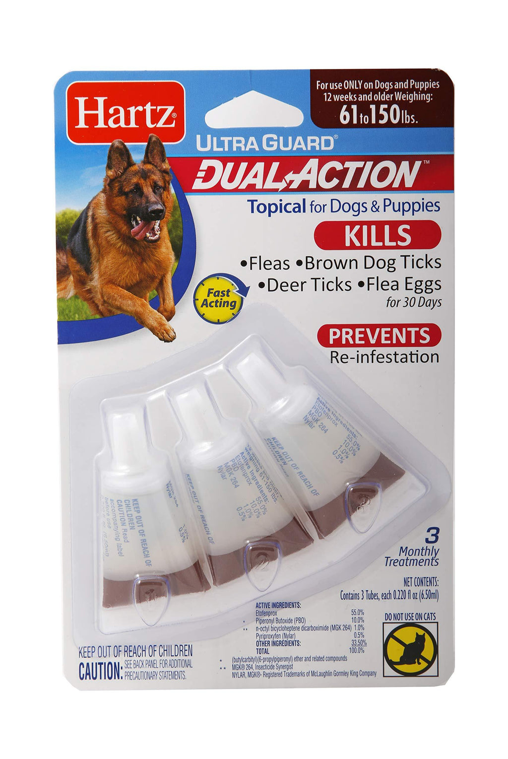 Hartz UltraGuard Dual Action Topical Flea & Tick Treatment for Dogs and Puppies - 61-150lbs, 3 Monthly Treatments - PawsPlanet Australia